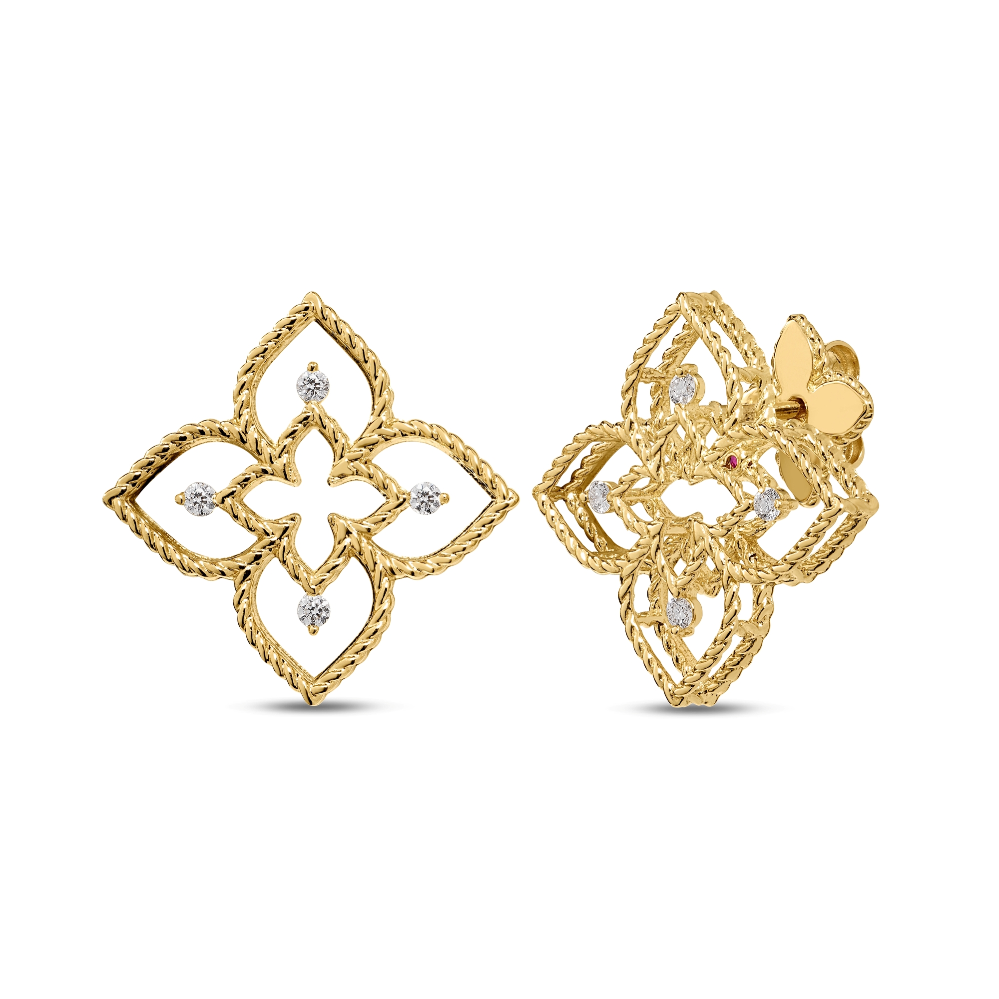 Roberto Coin 18K Yellow Gold Princess Flower Small Open Frame Diamond Stud Earrings