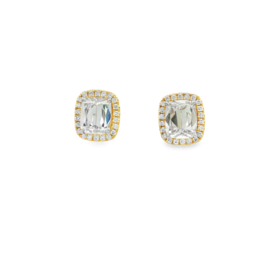Henri Daussi 18K Yellow and White Gold Diamond Halo Stud Earrings - FCS1-51