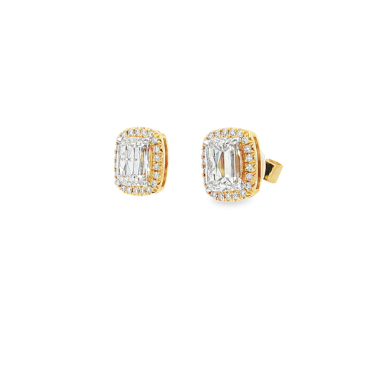 Henri Daussi 18K Yellow and White Gold Diamond Halo Stud Earrings