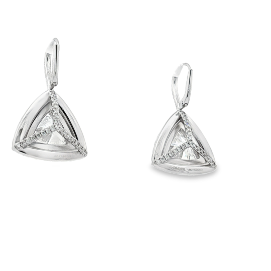 Henri Daussi 18K White Gold Diamond Drop Earrings