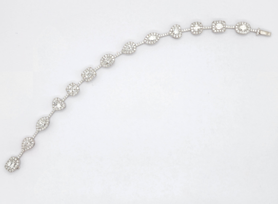 Henri Daussi 14K White Gold Mixed Shape Diamond Bracelet with Halo