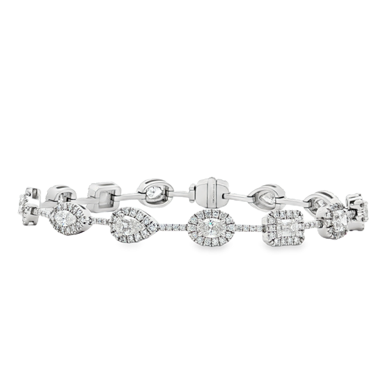 Henri Daussi 14K White Gold Mixed Shape Diamond Bracelet with Halo - 6508