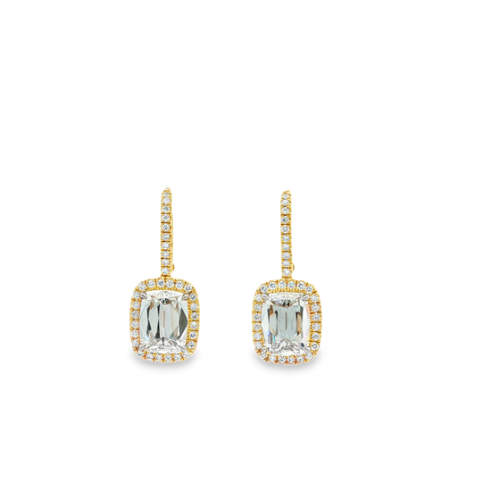 Henri Daussi 18K Yellow and White Gold Diamond Halo Drop Earrings - FCD1-72