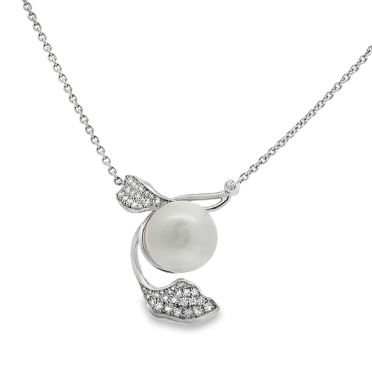 Jewelmer 18K White Gold South Sea Pearl and Diamond Necklace - 6356