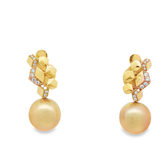 Jewelmer 18K Yellow Gold Diamond and South Sea Pearl Drop Earrings