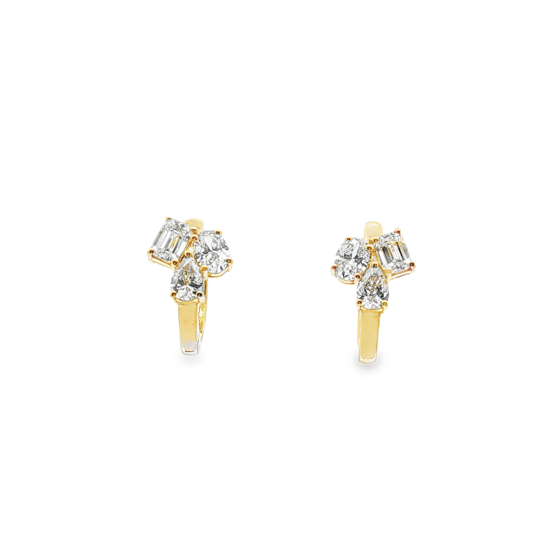 14K Yellow Gold Multi-Shape Diamond Cluster Huggie Earrings
