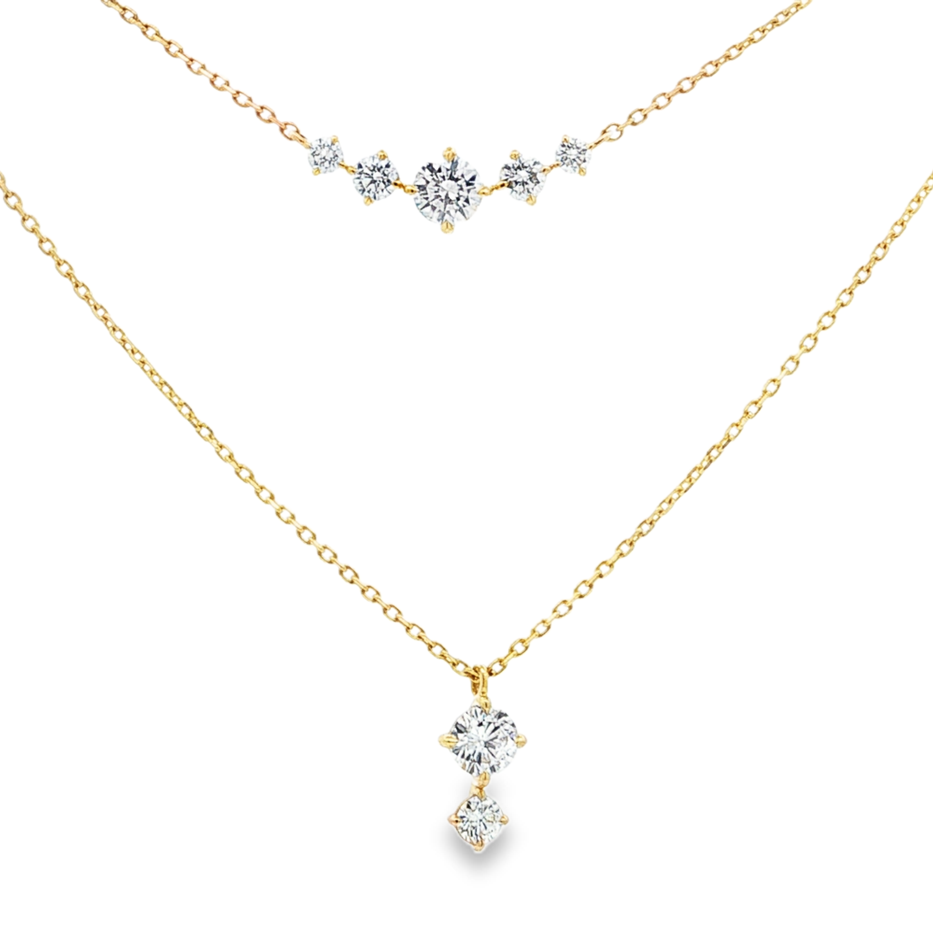14K Yellow Gold Double Strand Diamond Necklace
