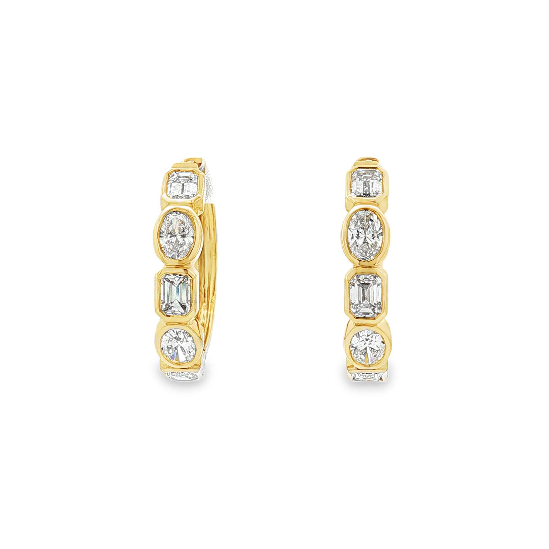 14K Yellow Gold Multi-Shape Diamond Hoop Earrings