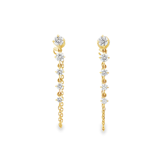 14K Yellow Gold Diamond Chain Earrings