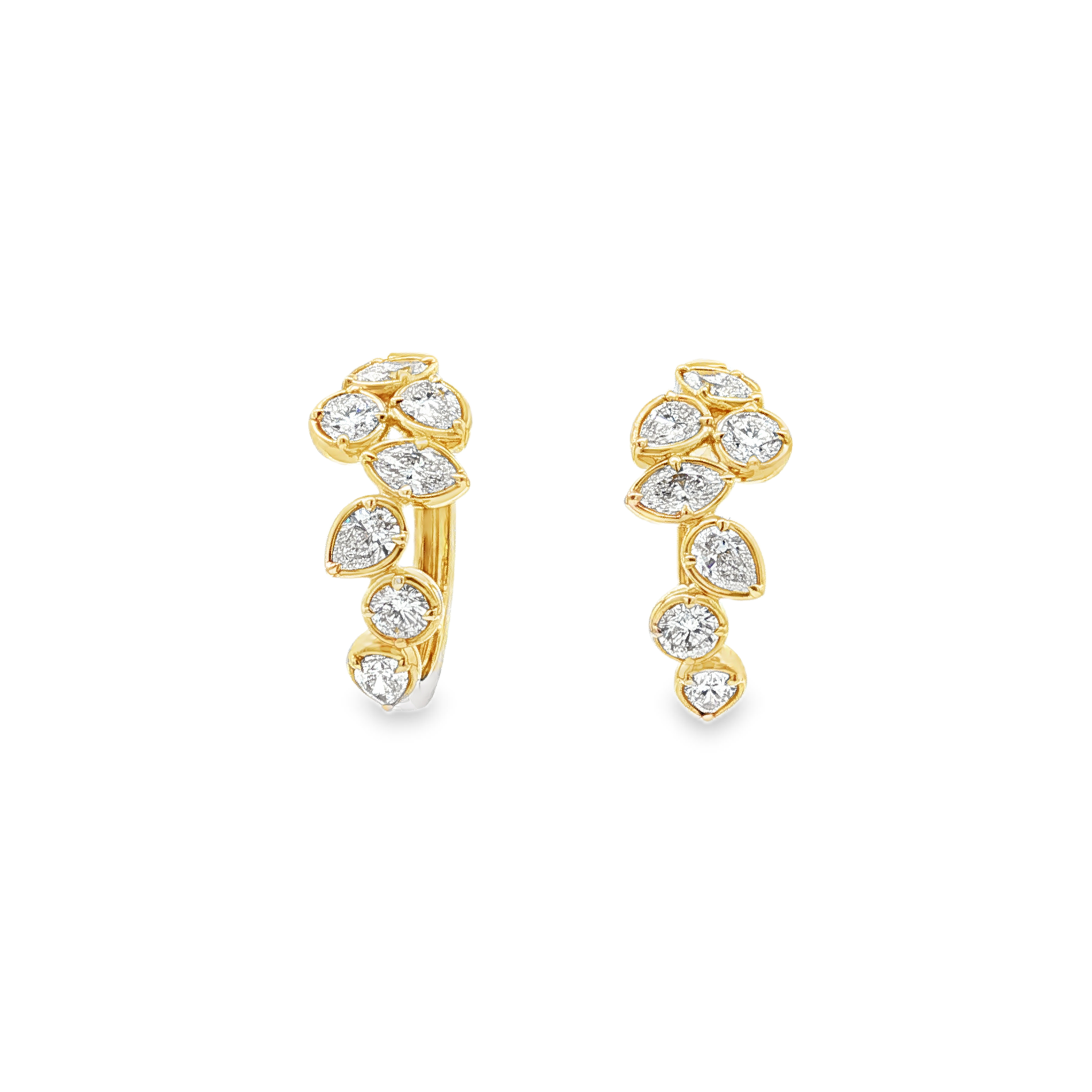 14K Yellow Gold Multi-Shape Diamond Hoop Earrings