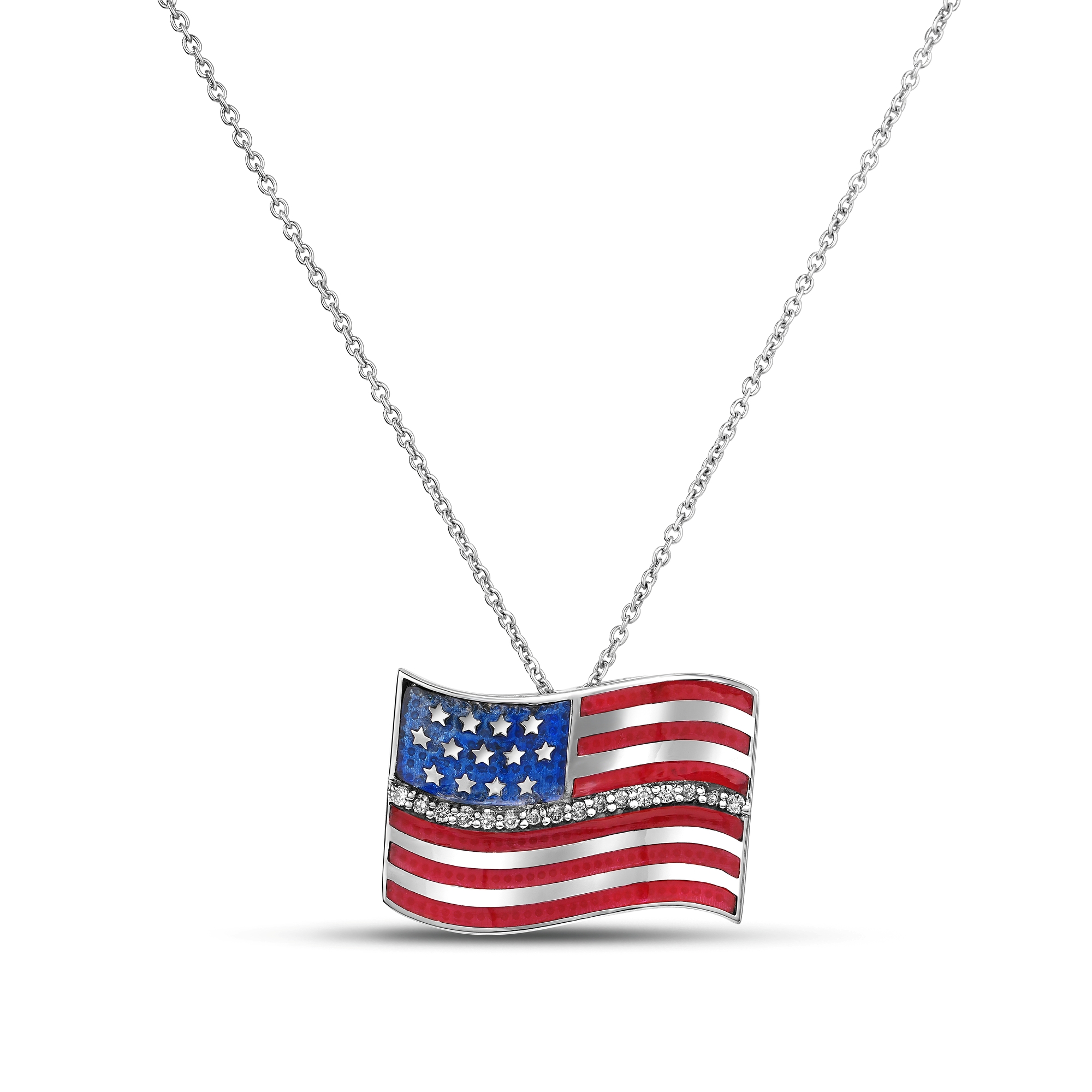 Roberto Coin 18K White Gold Tiny Treasures Diamond and Enamel American Flag Necklace
