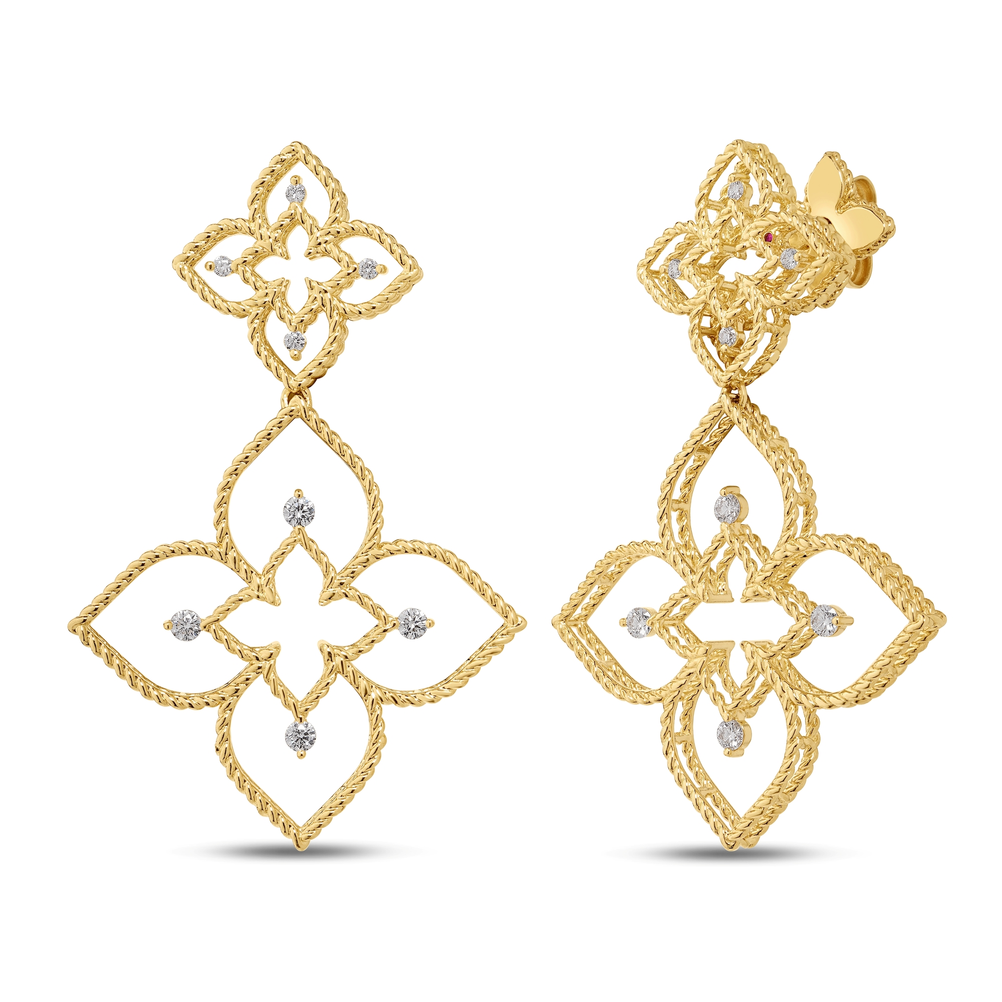 Roberto Coin 18K Yellow Gold Princess Flower Large Open Frame Diamond Drop Earrings