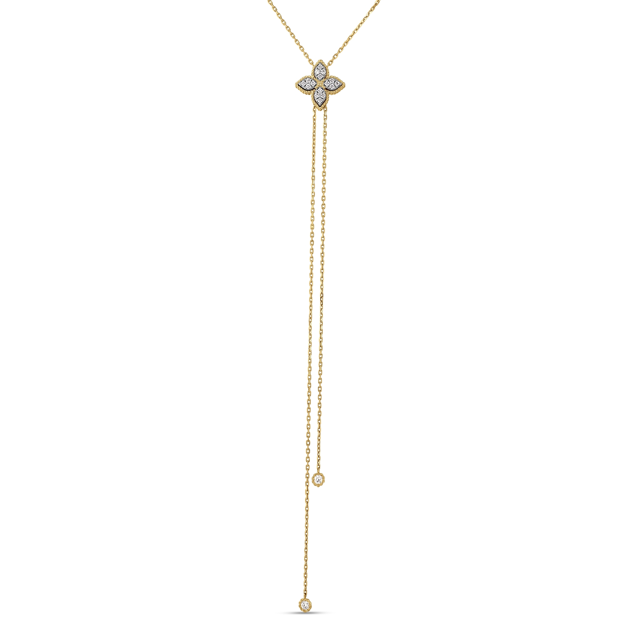 Roberto Coin 18K Yellow and White Gold Princess Flower Diamond Lariat Necklace