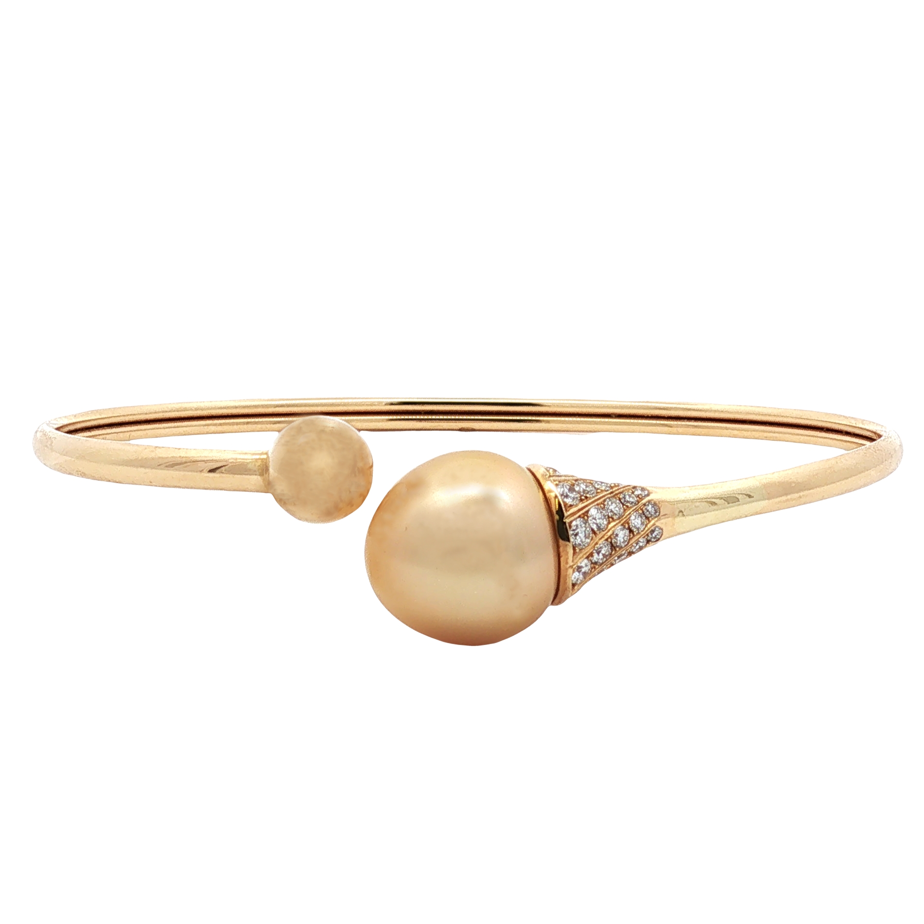 18K Yellow Gold South Sea Pearl and Diamond Bangle - 6361