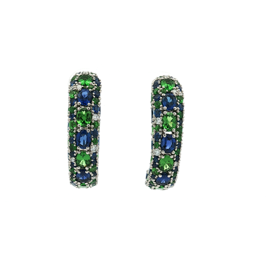 Robert Procop Platinum American Glamour Sapphire and Tsavorite Hoop Earrings - 55714