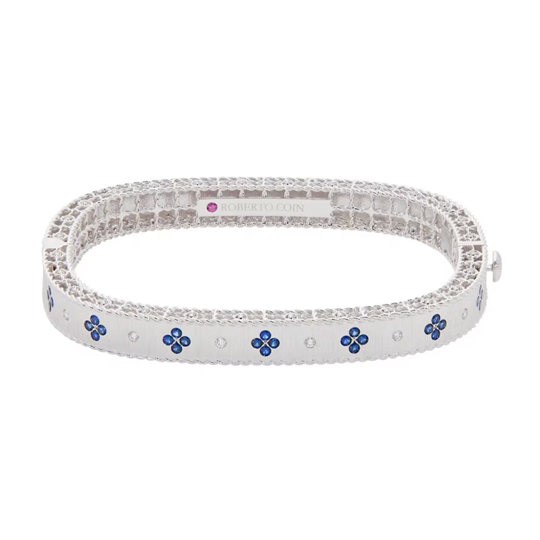 Roberto Coin 18K White Gold Venetian Princess Diamond and Sapphire Bangle Bracelet