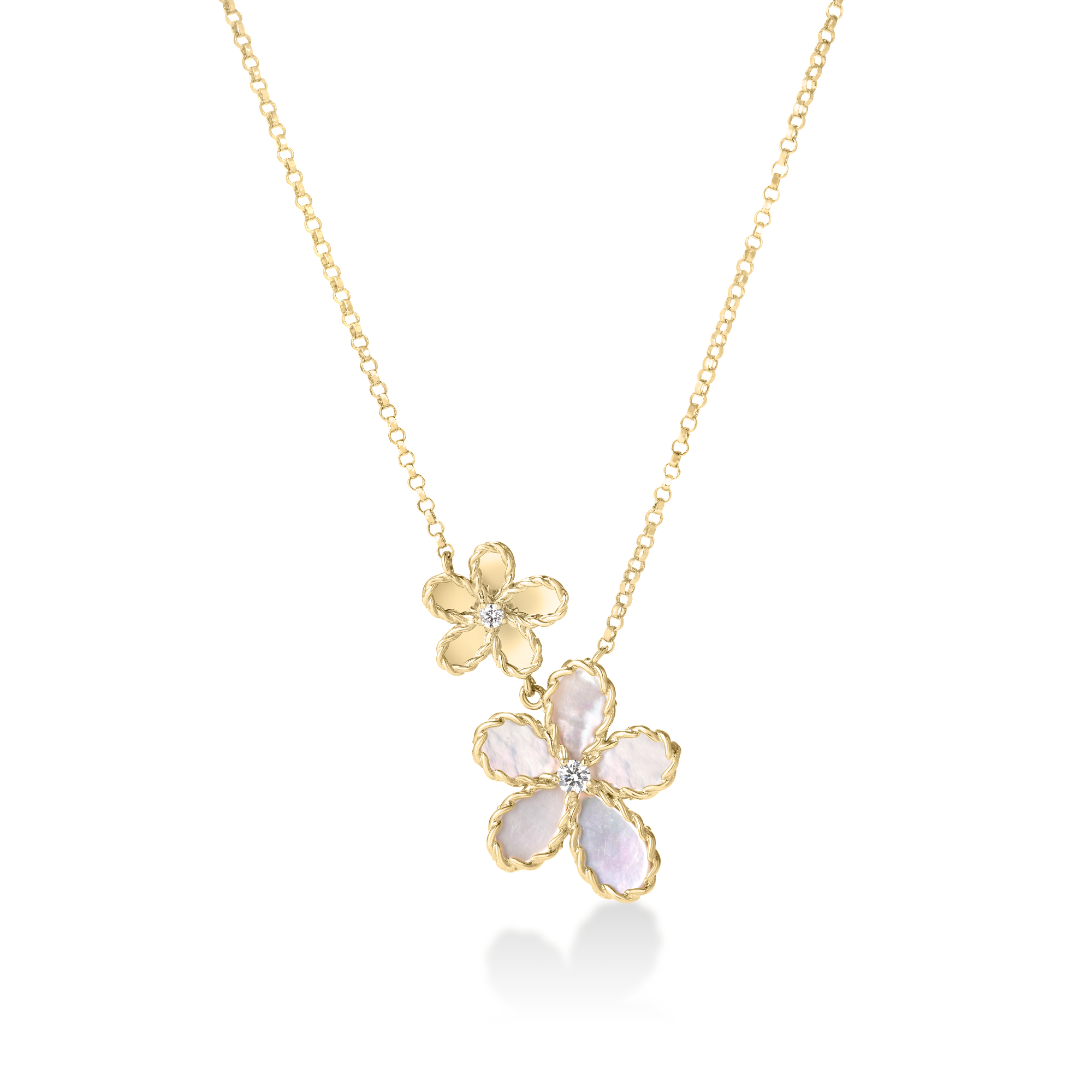 Roberto Coin 18K Yellow Gold Jasmine Diamond and Mother of Pearl Double Flower Necklace