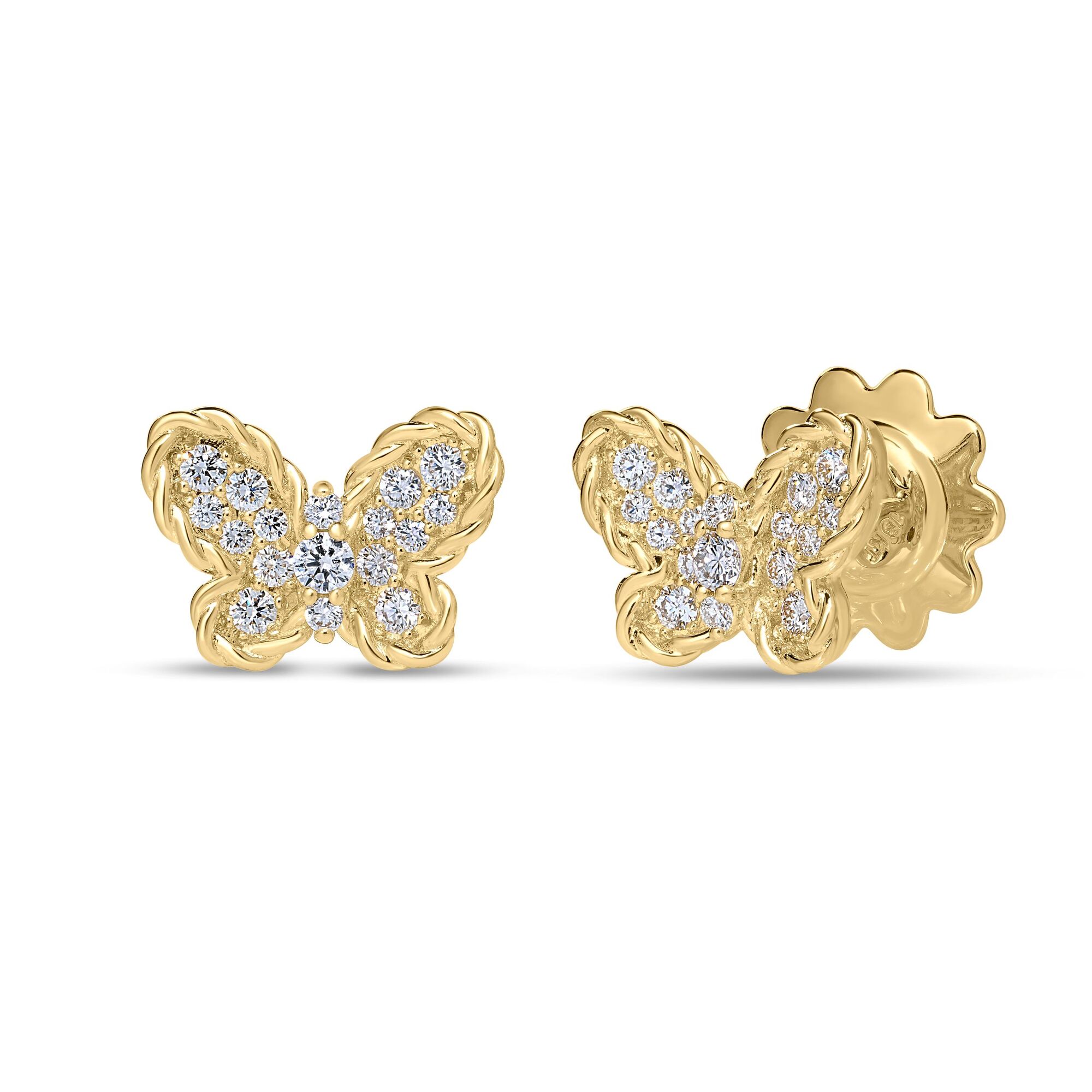 Roberto Coin 18K Yellow Gold Jasmine Pave Diamond Butterfly Stud Earrings