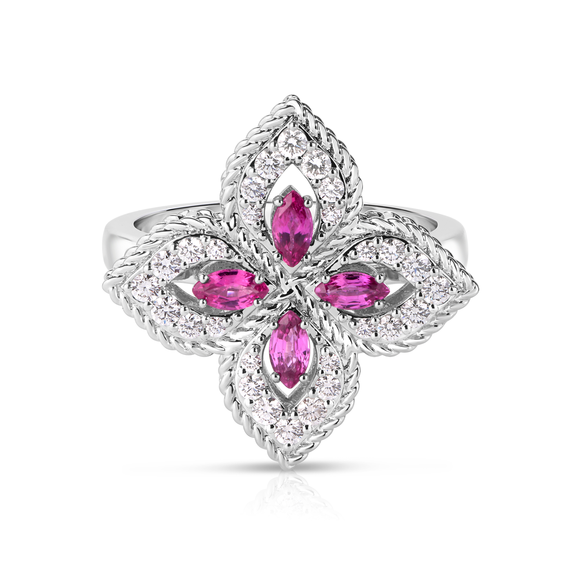 Roberto Coin 18K White Gold Venetian Princess Diamond and Pink Sapphire Ring