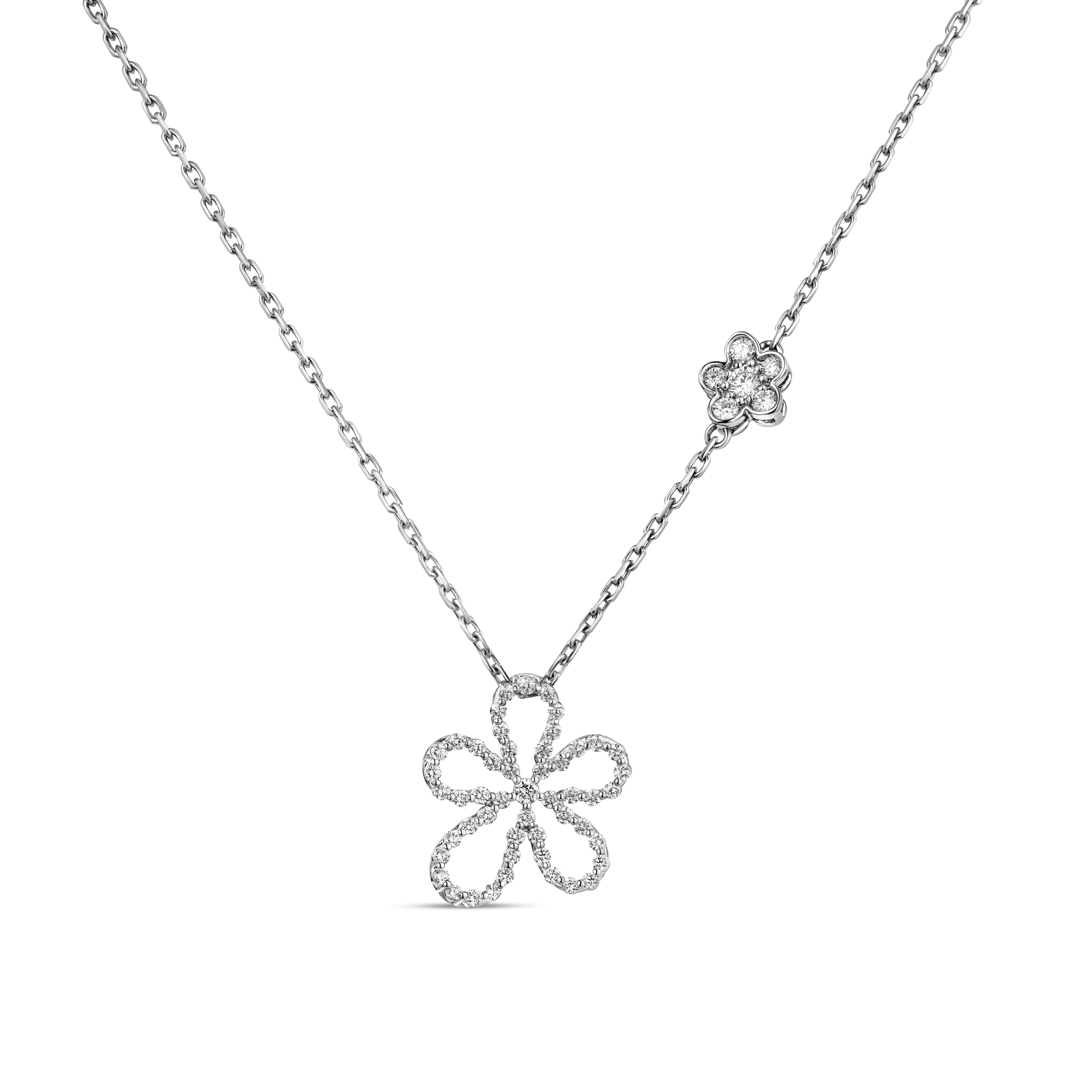 Roberto Coin 18K White Gold Jasmine Pave Diamond Outline Flower Necklace
