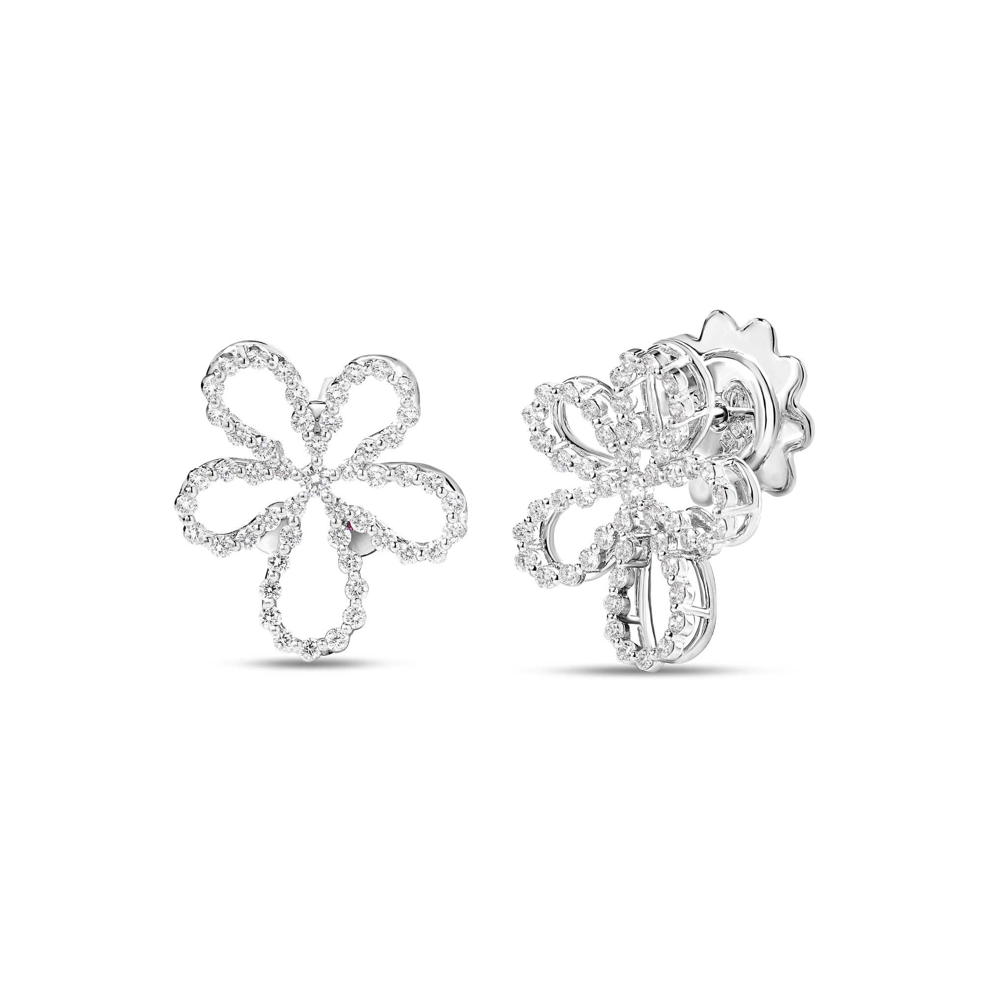 Roberto Coin 18K White Gold Jasmine Pave Diamond Outline Flower Stud Earrings