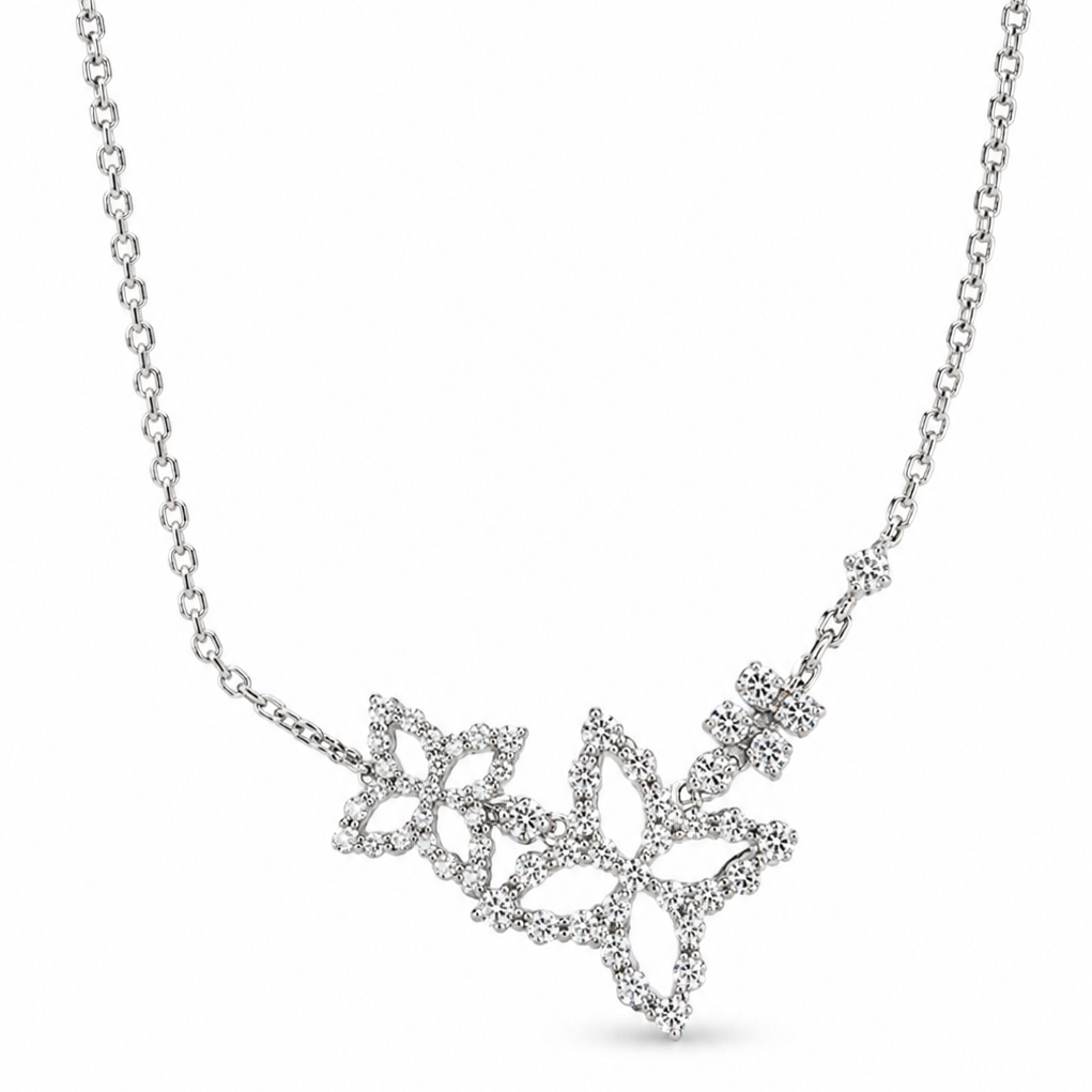 Roberto Coin 18K White Gold Princess Flower Diamond Outline Flower Necklace