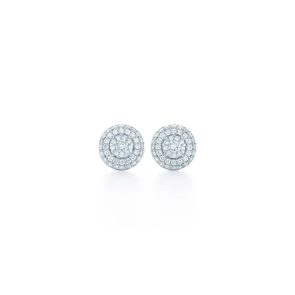 Kwiat 18K White Gold Sunburst Diamond Stud Earrings with Double Halo