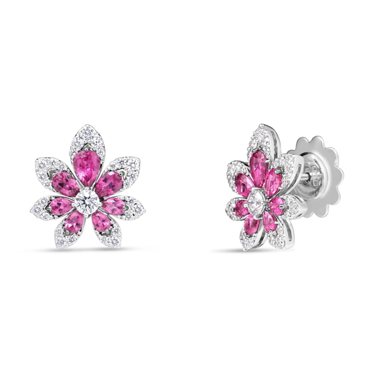 Roberto Coin 18K White Gold Tiare Rubellite and Diamond Earrings - 6512