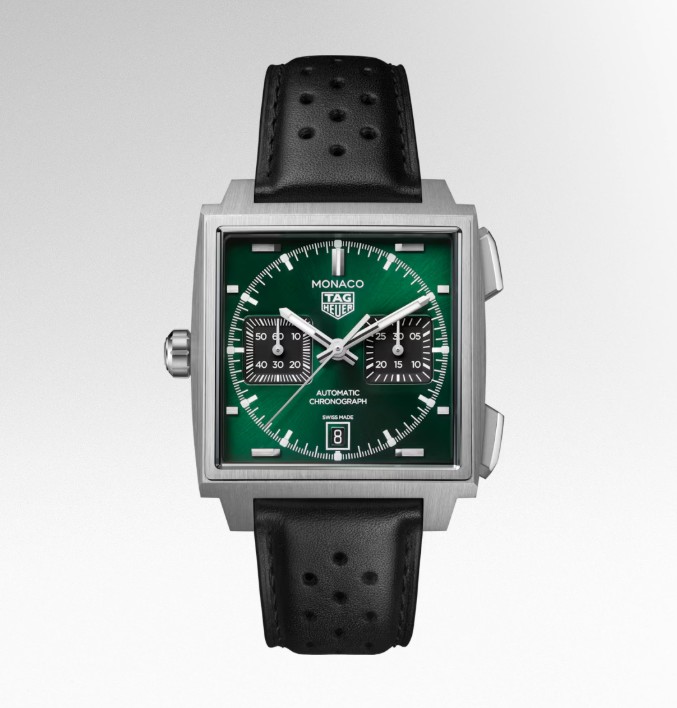 Ti TAG HEUER MONACO CALIBRE 11 AUTO CHRONO 39MM GREEN DIAL BLACK STRAP