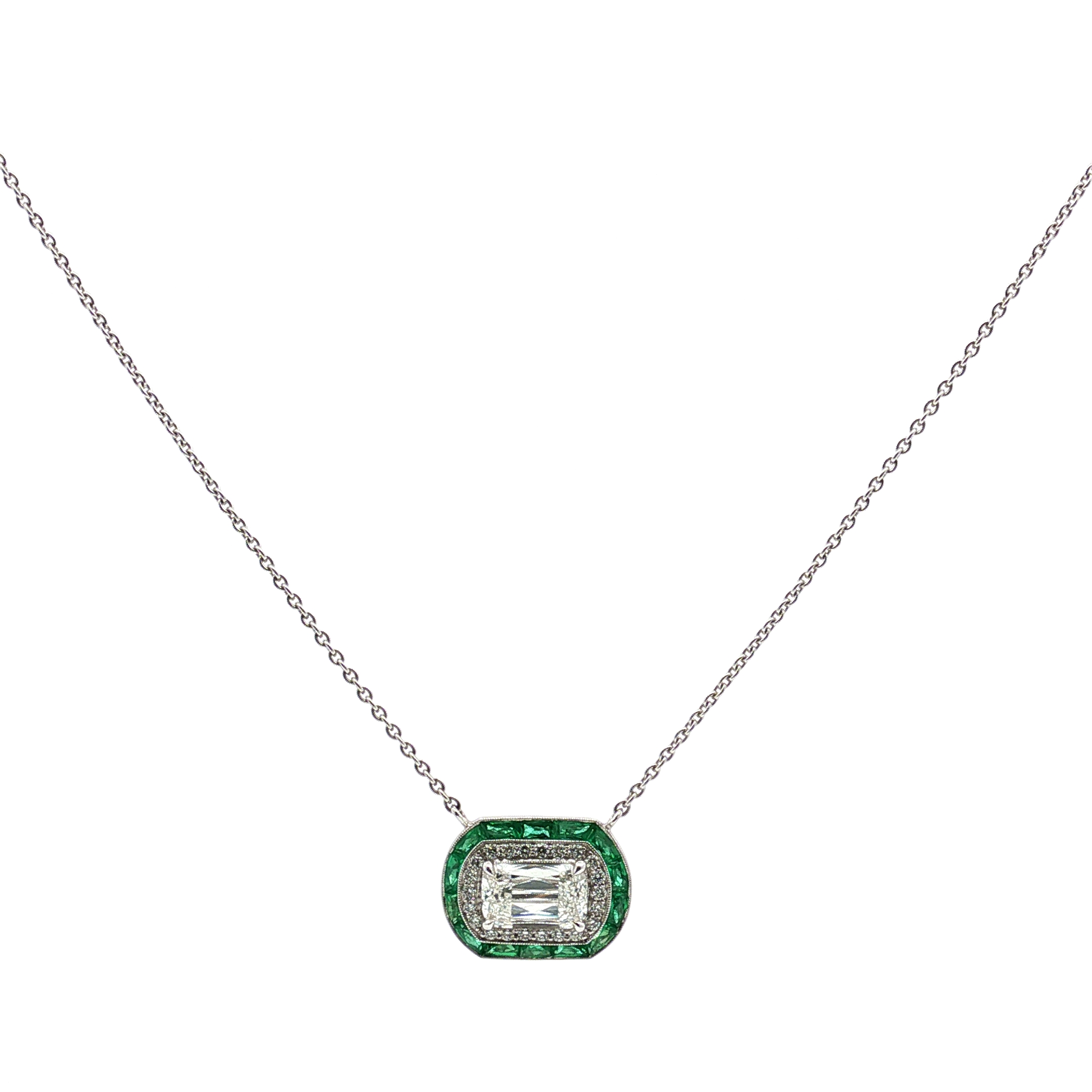 18W KWIAT ASHOKA RBC GREEN SAPPHIRE PENDANT NECKLACE - N-9825-100-DIAEME-18KW