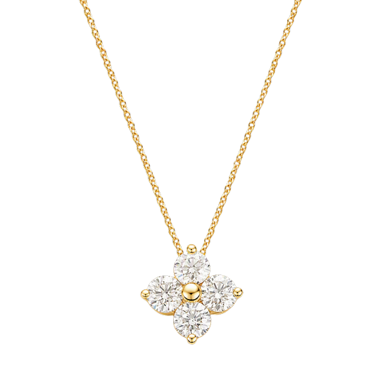 14K Yellow Gold Diamond Flower Necklace - 6077
