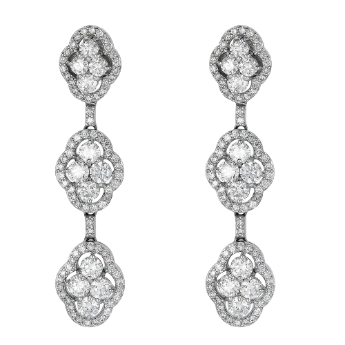 Piranesi 18K White Gold Maison Diamond Three Tier Earrings - 6093