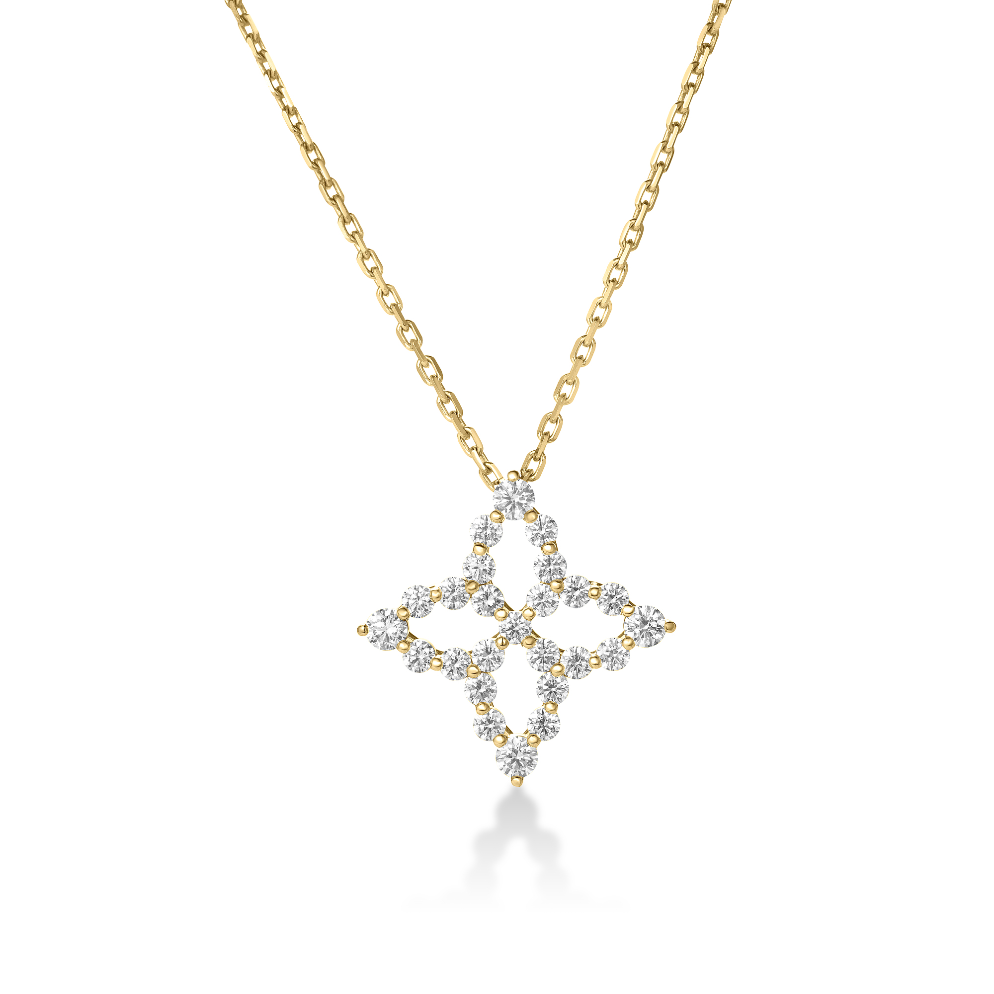18K YELLOW GOLD DIAMOND PRINCESS OUTLINE FLOWER NECKLACE - 6097
