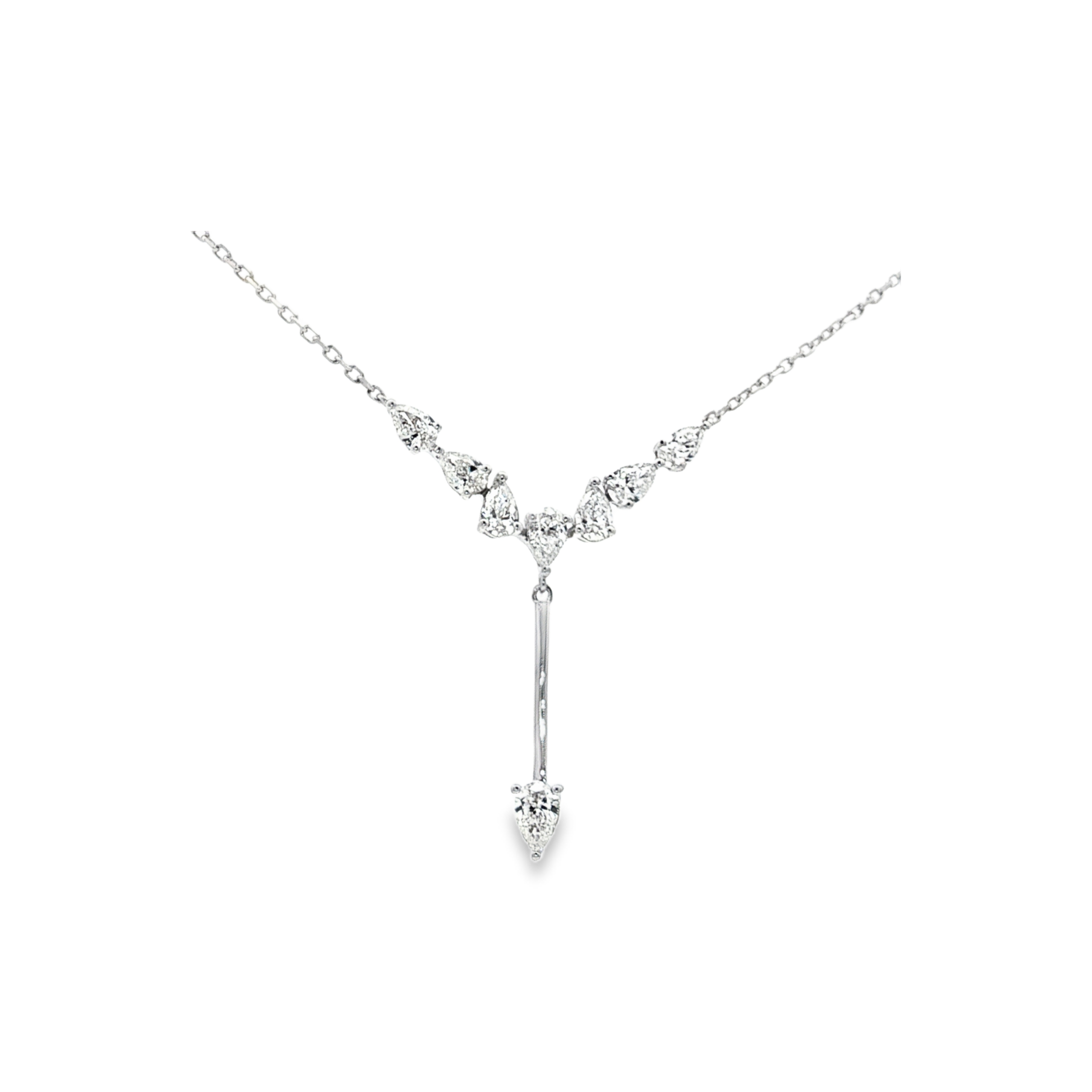 18K White Gold Diamond Drop Pendant Necklace - 6227