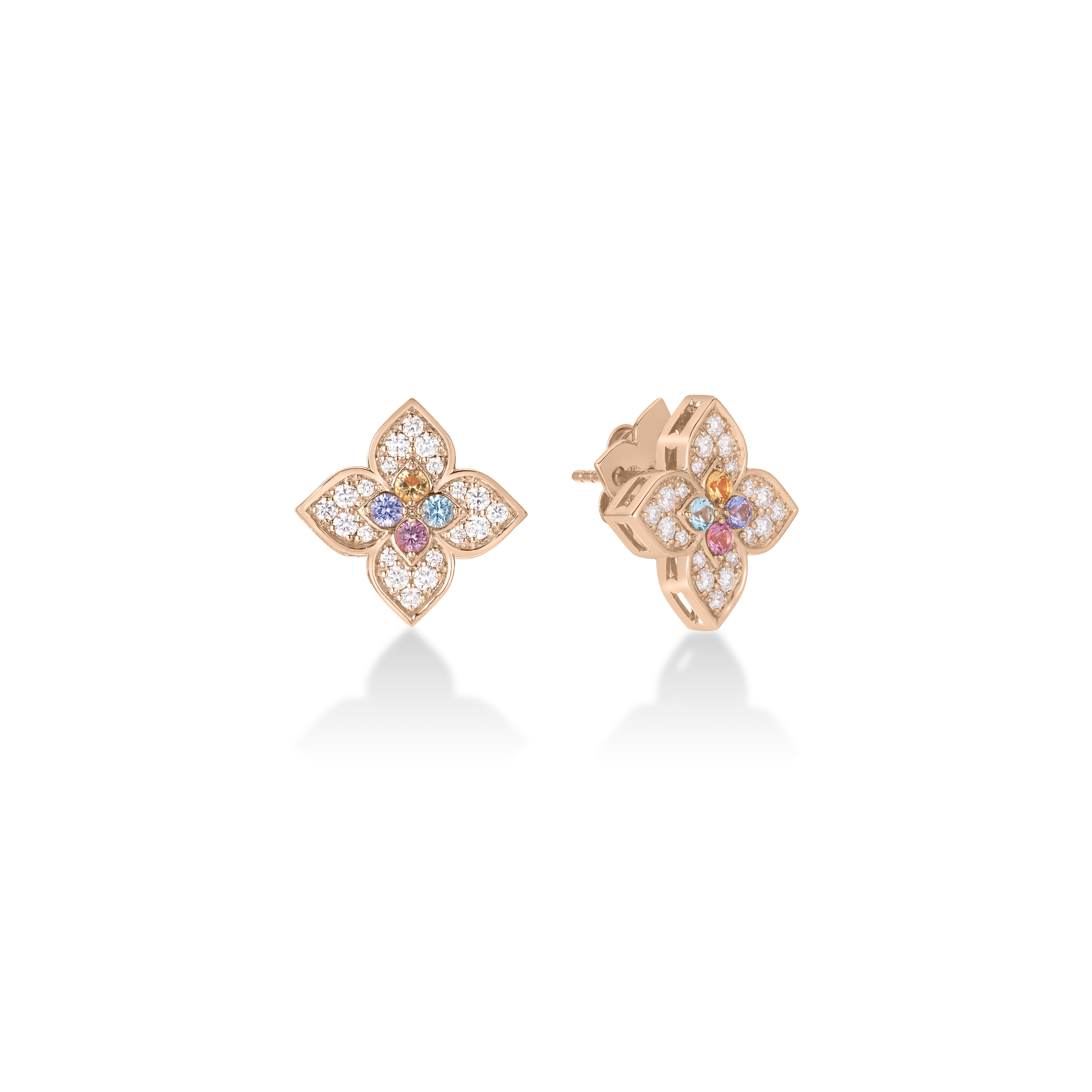 Roberto Coin 18K Rose Gold Venetian Princess Carnival Pave Diamond and Mixed Stone Flower Stud Earrings - 6107