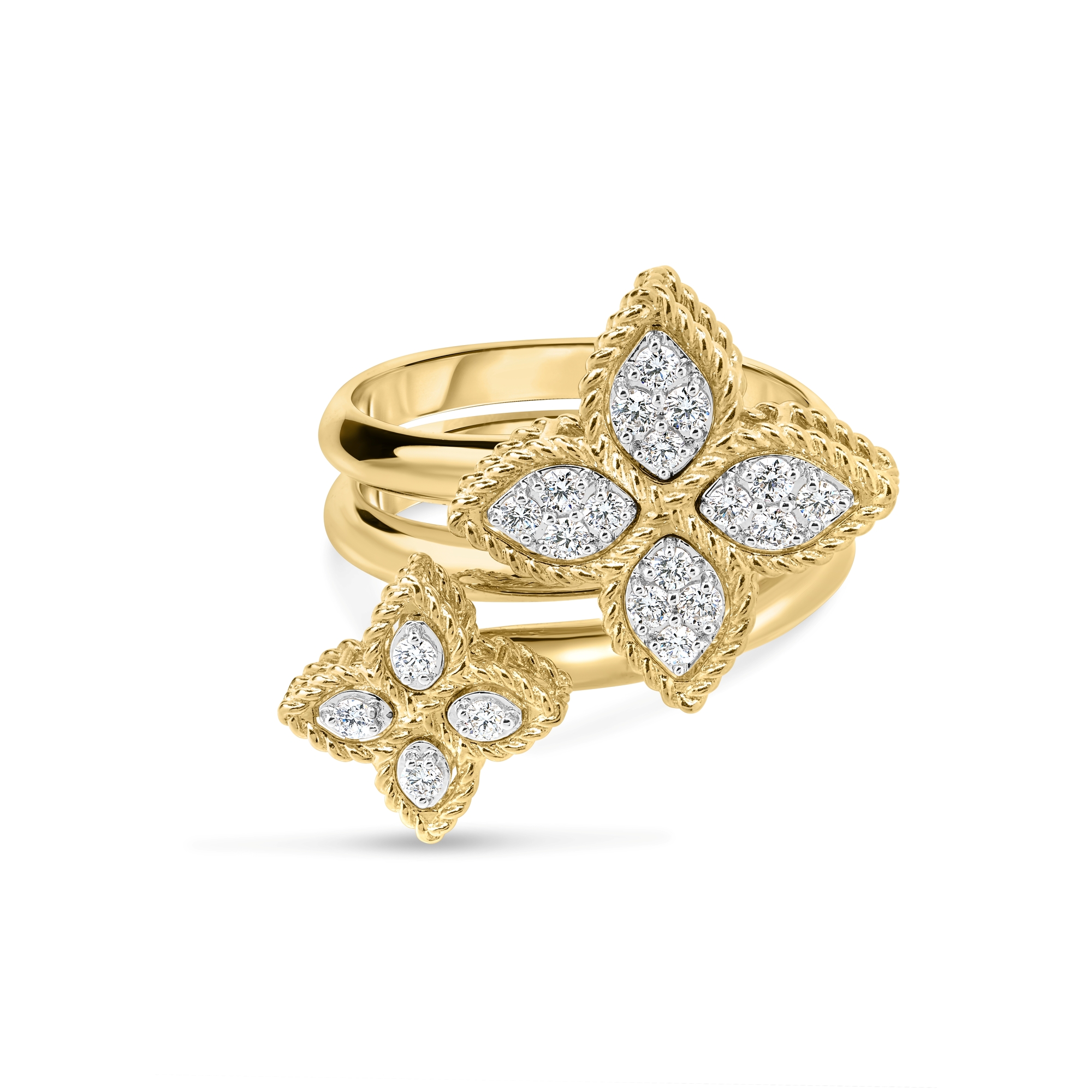 Roberto Coin 18K Yellow and White Gold Princess Flower Diamond Bypass Ring - 6109