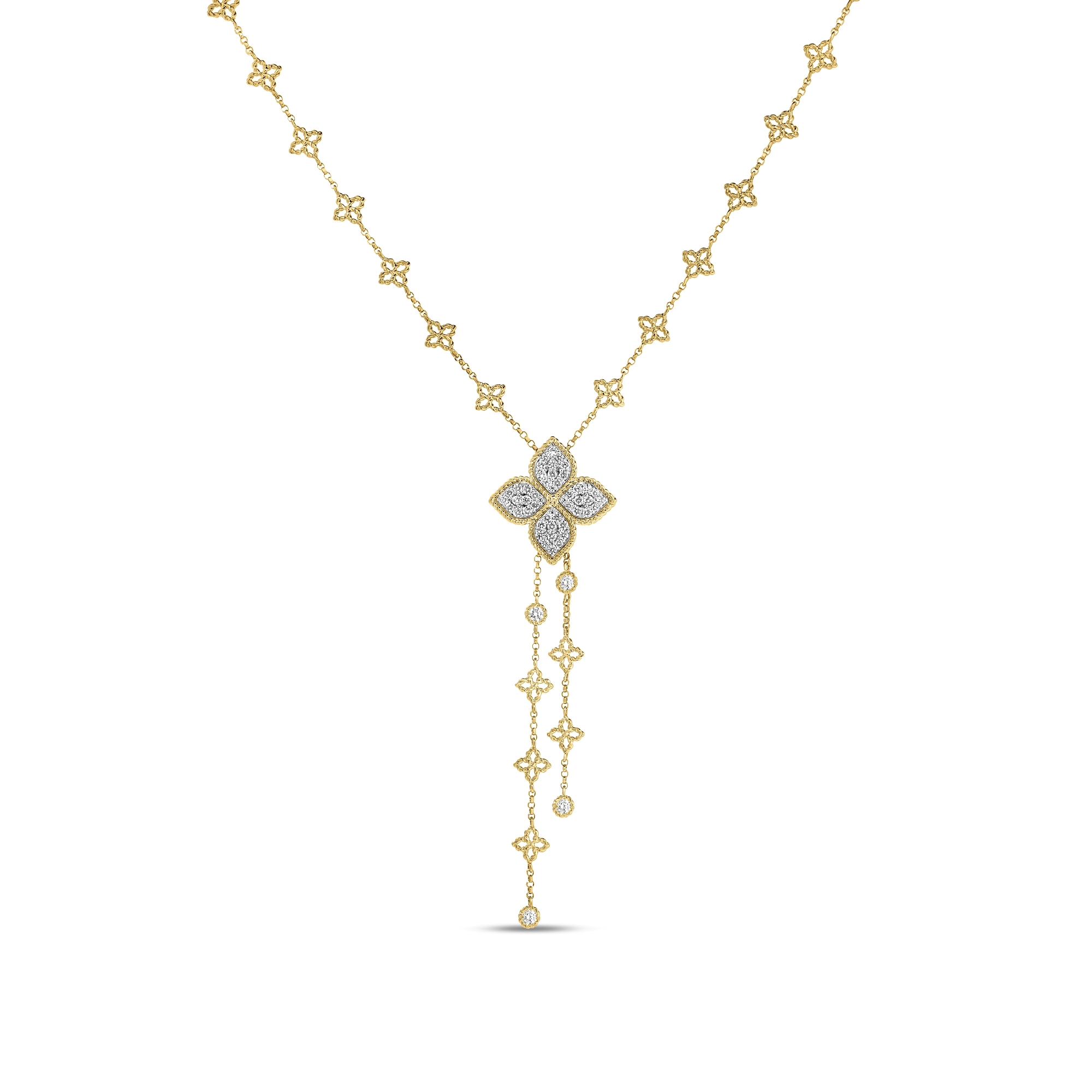 Roberto Coin 18K Yellow and White Gold Princess Flower Diamond Lariat Necklace - 6231