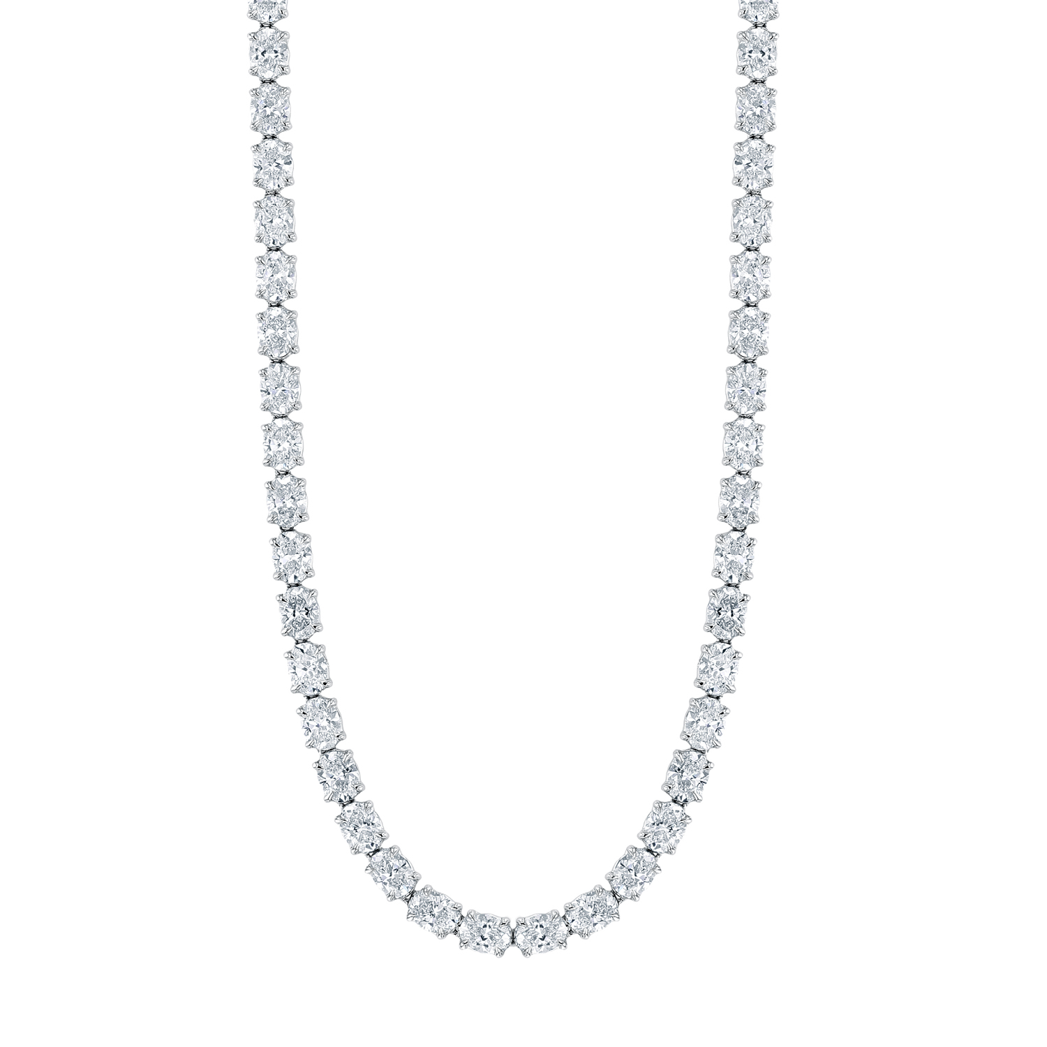 18K White Gold Oval Diamond Riviera Necklace - 6232
