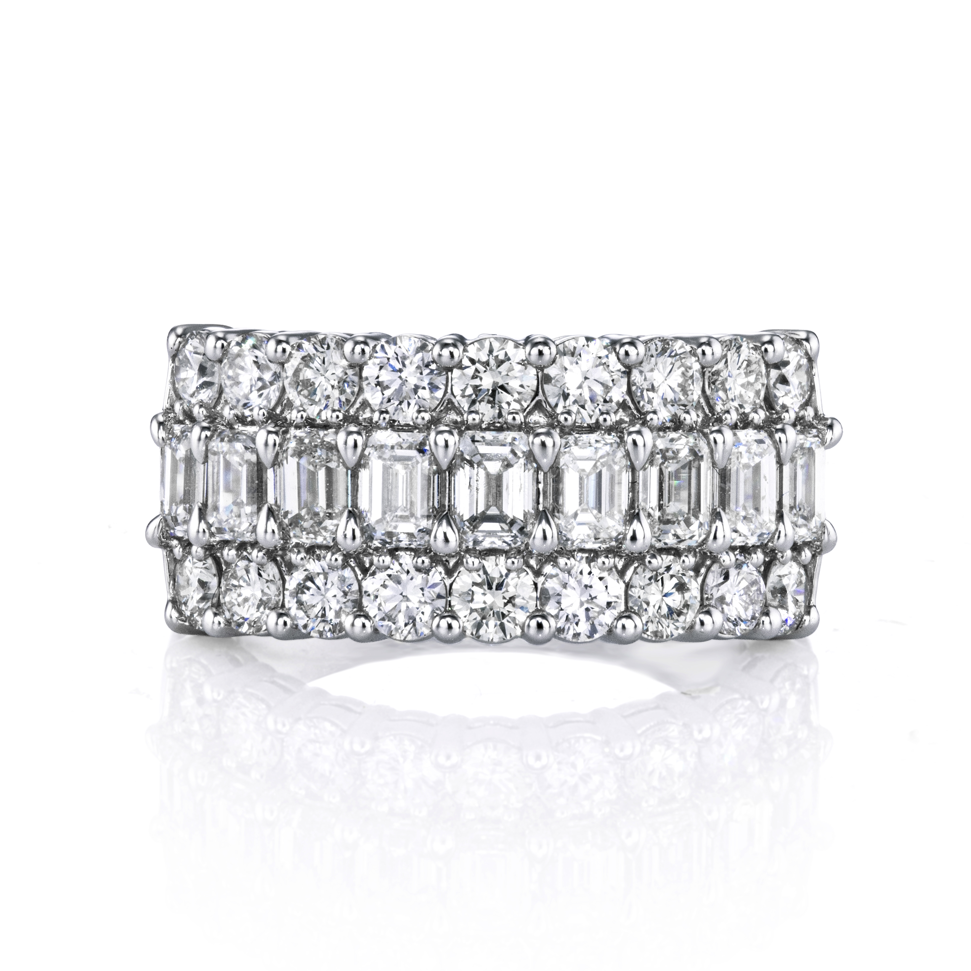 18K White Gold Diamond Three Row Band - 6374