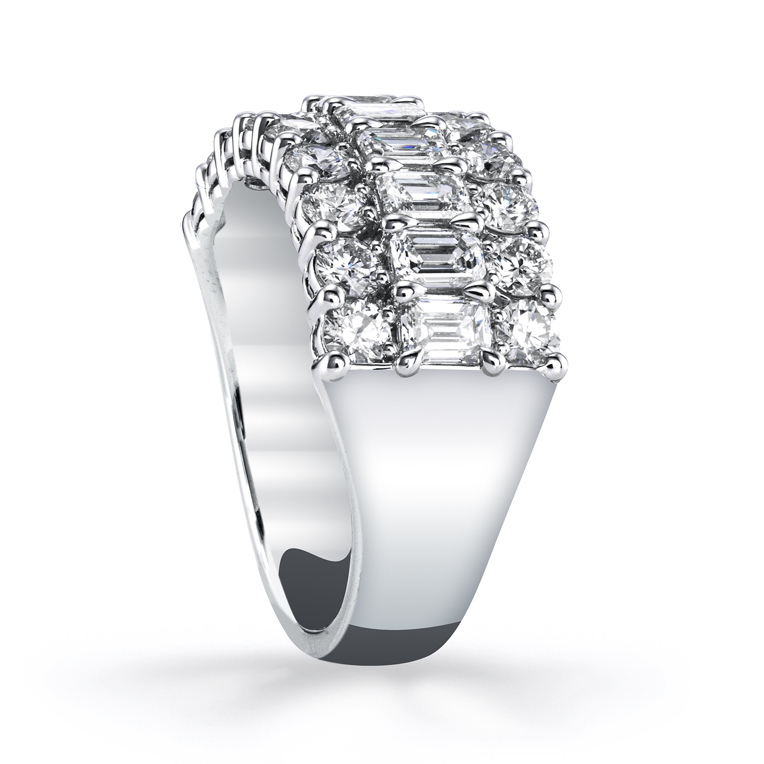 18K White Gold Diamond Three Row Band