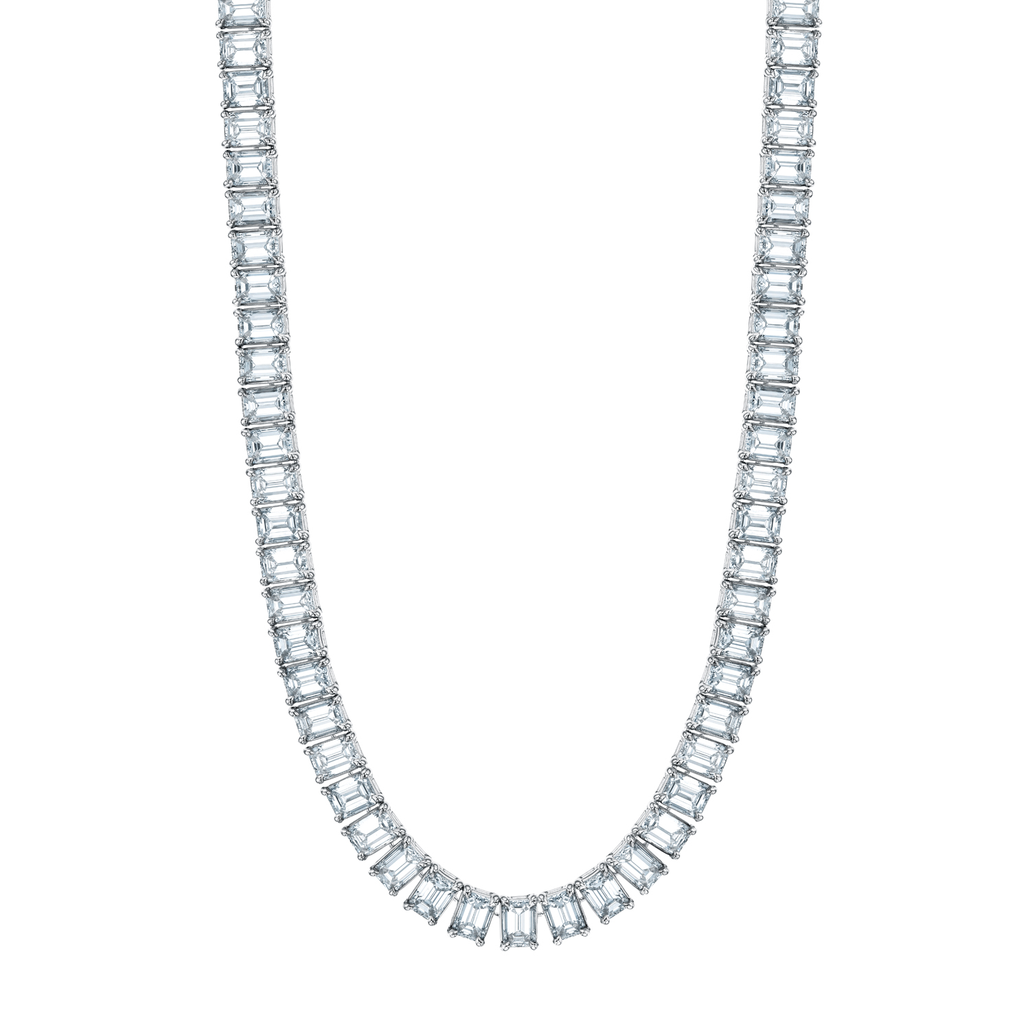 18K White Gold Emerald Cut Diamond Riviera Necklace - 6234