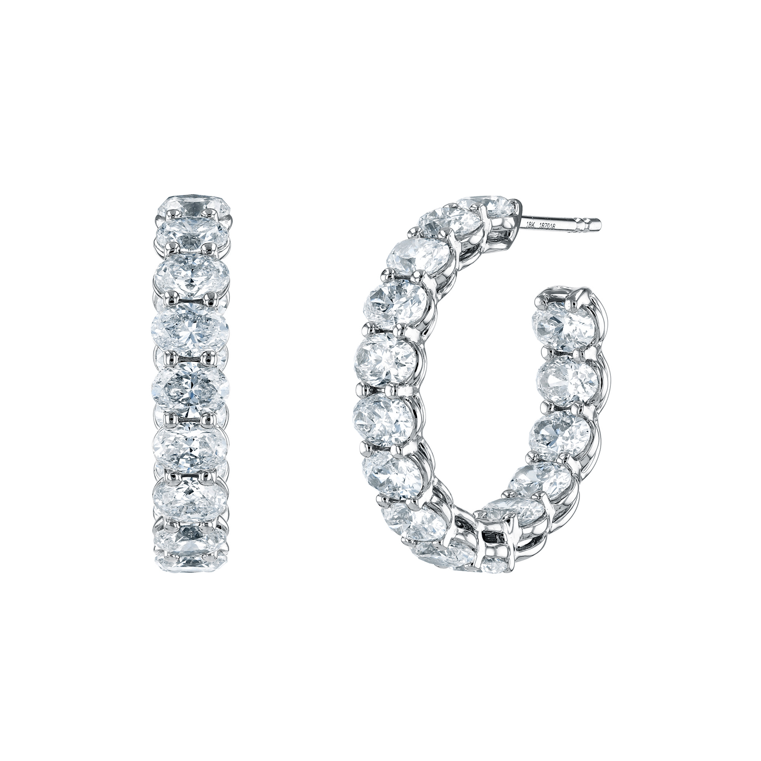 18K White Gold Inside Outside Diamond Hoop Earrings - 6235