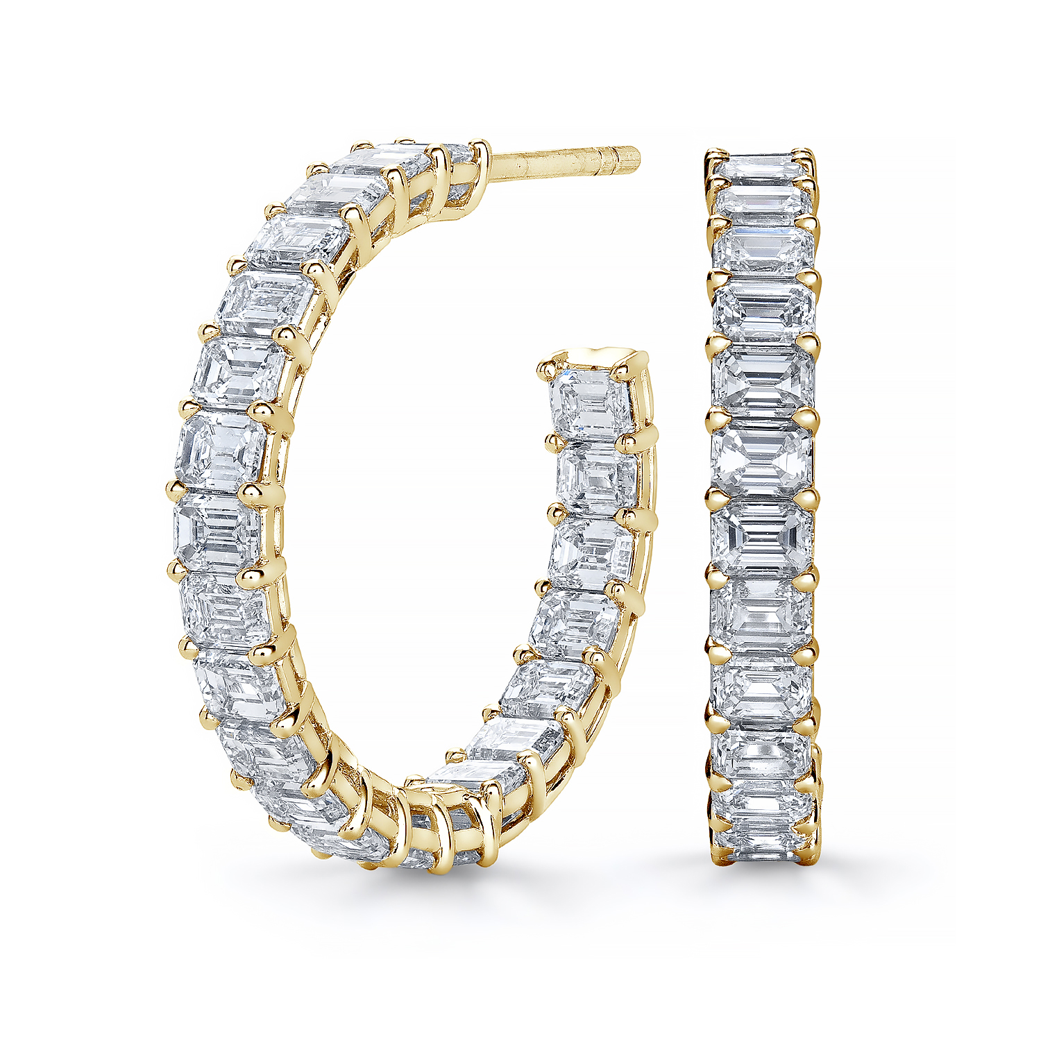 18K Yellow Gold Inside Outside Diamond Hoop Earrings - 6236