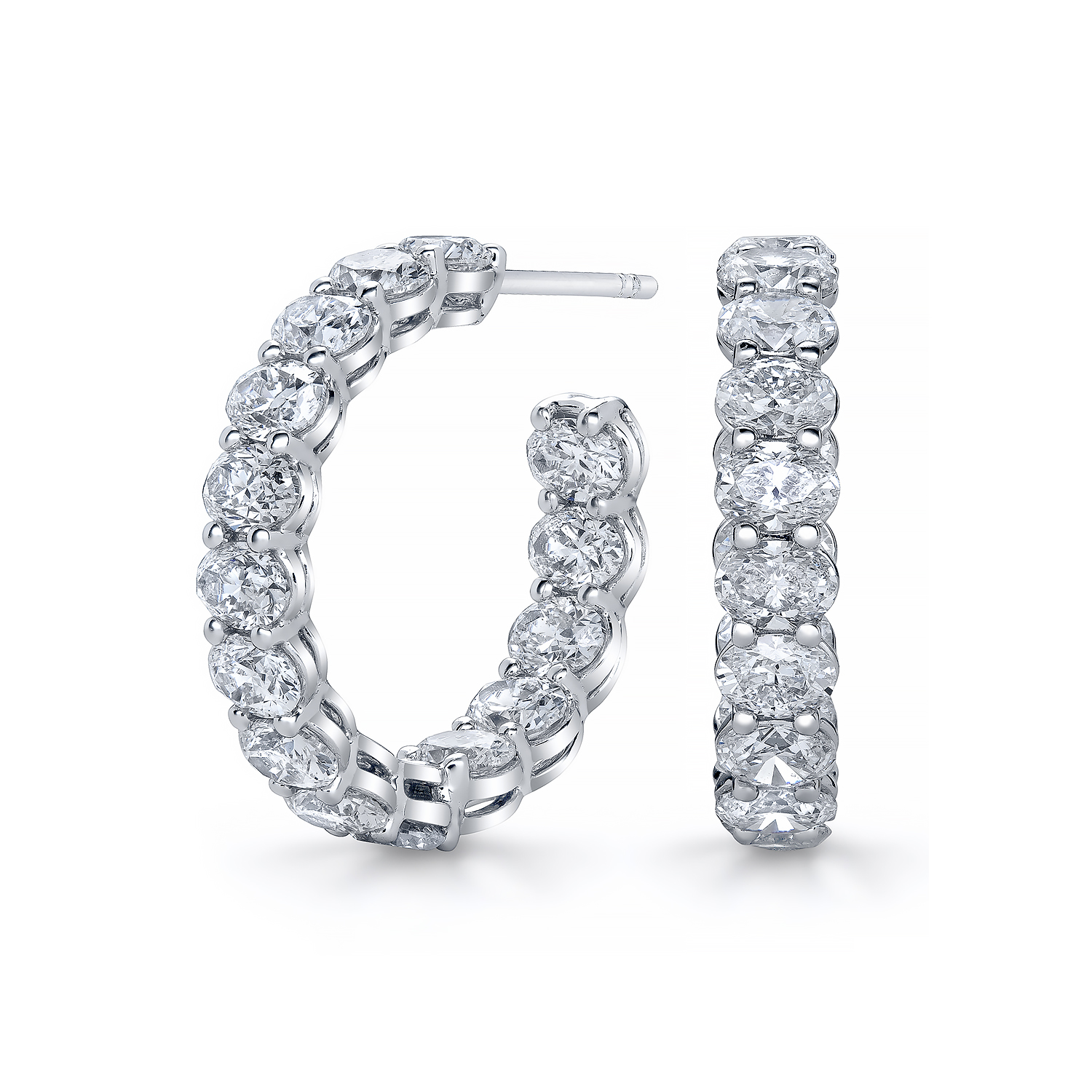 18K White Gold Inside Outside Diamond Hoop Earrings - 6237