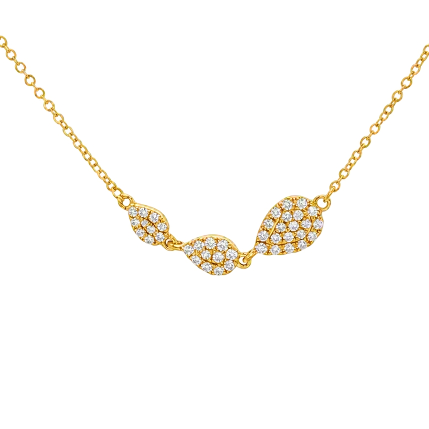 18K Yellow Gold Diamond Three Station Necklace - 6417