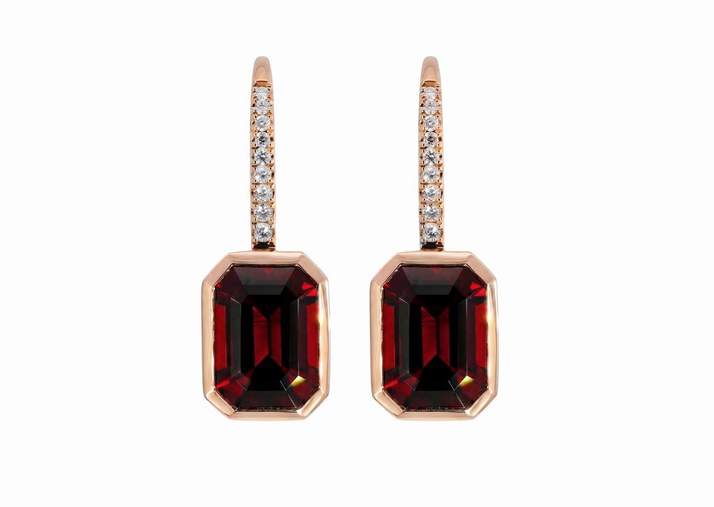 18K Rose Gold Rhodolite and Diamond Drop Earrings