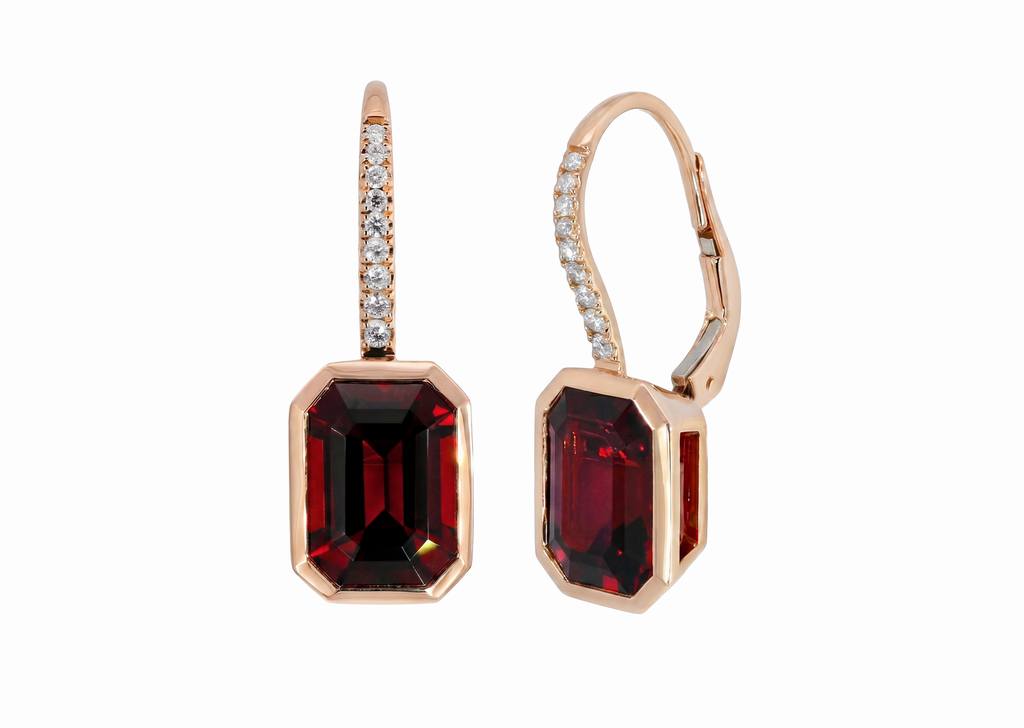 18K Rose Gold Rhodolite and Diamond Drop Earrings - 6247