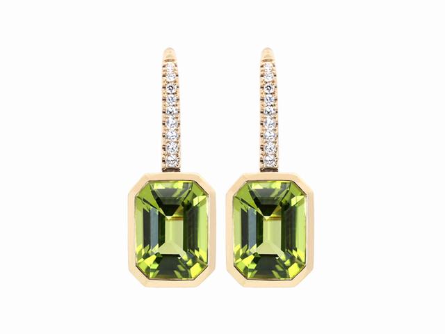 18K Yellow Gold Peridot and Diamond Drop Earrings