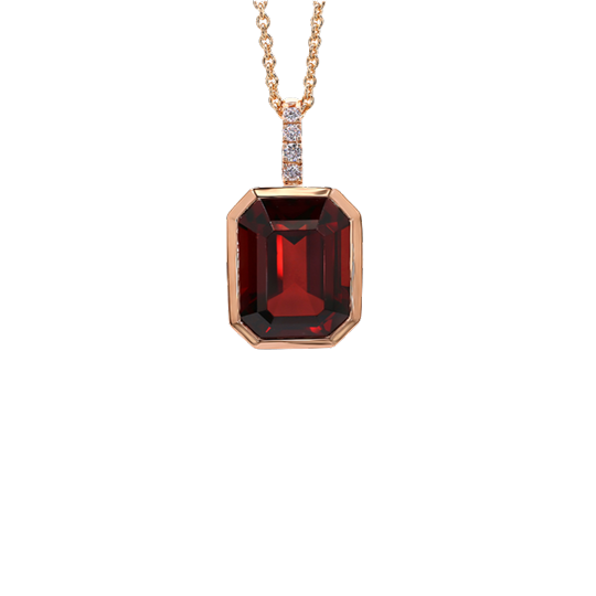 18K Rose Gold Rhodolite and Diamond Pendant Necklace - 6248