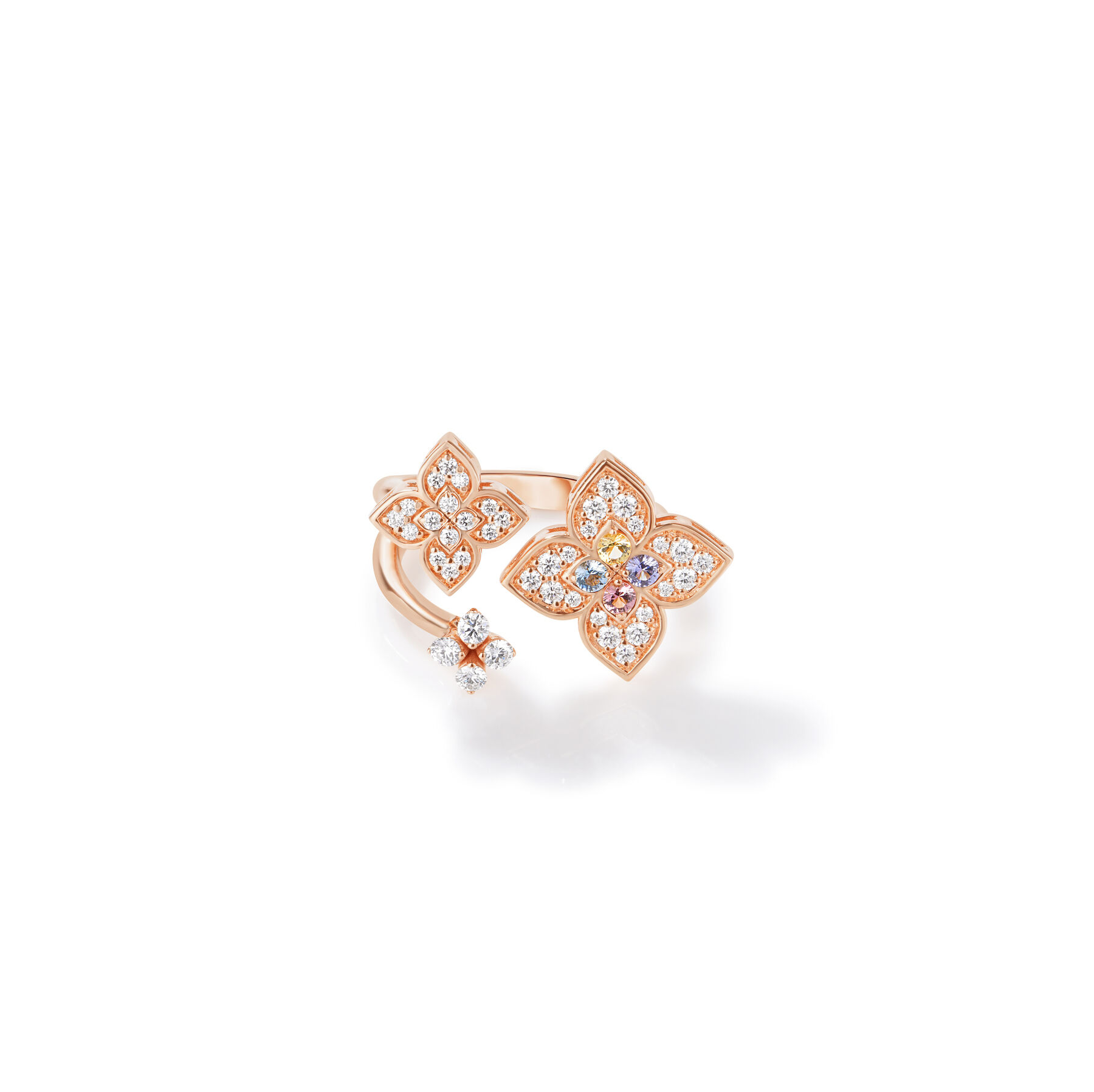 Roberto Coin 18K Rose Gold Venetian Princess Carnival Diamond and Mixed Stones Triple Flower Ring - 6124